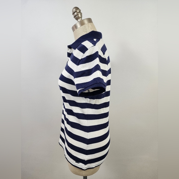 Liz Claiborne Women's Striped Polo Shirt Blue and White, size Medium - Picture 9 of 12